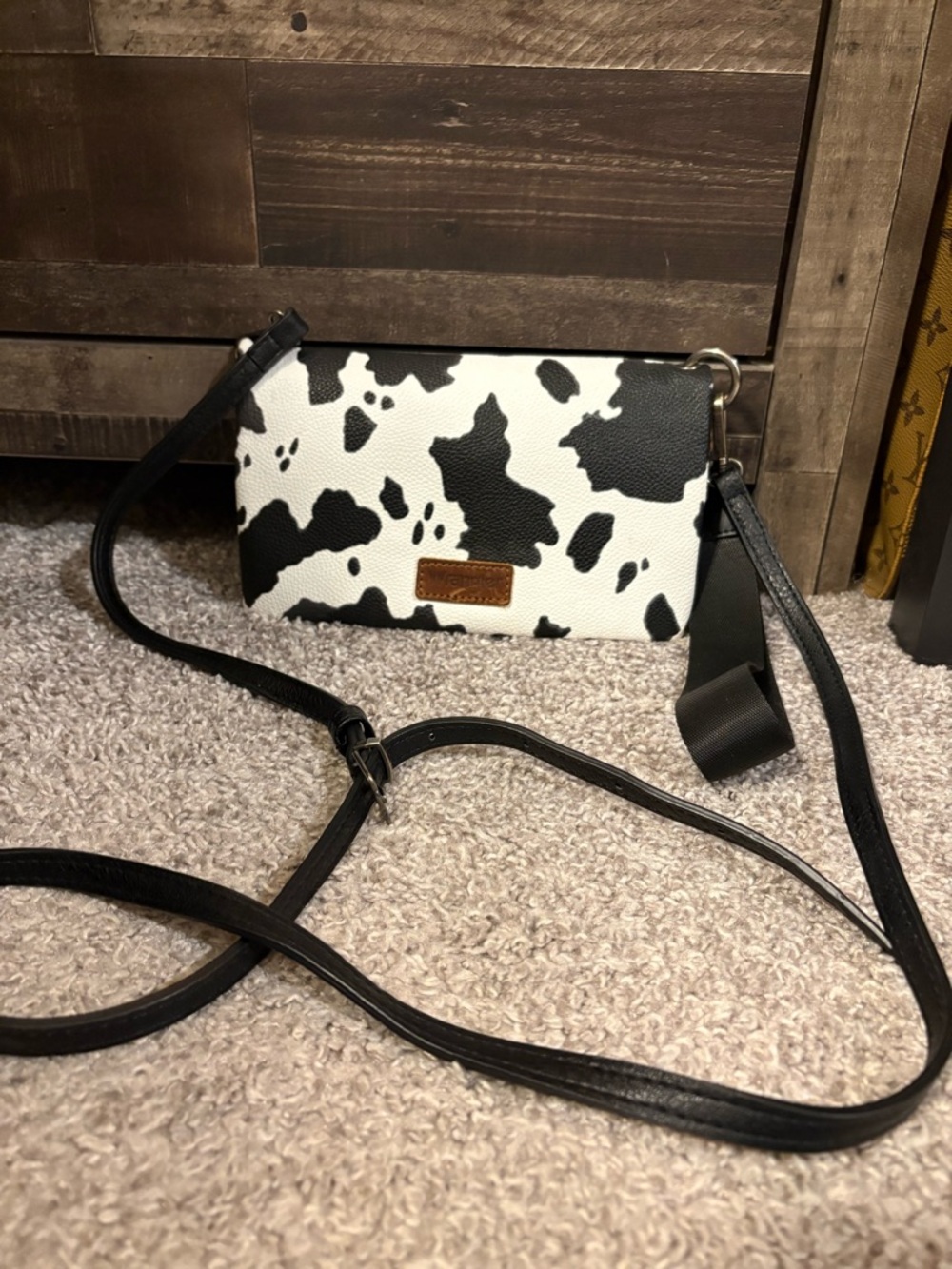 Wrangler Black and White Cowprint Crossbody Bag